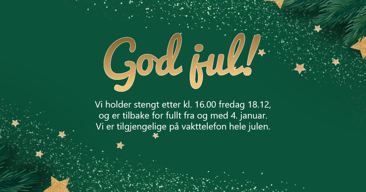 Bildet viser teksten "God jul" og informasjon om åpningstider
